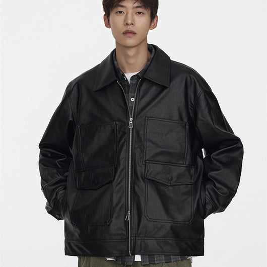 Chaqueta de Cuero PU Retro Urbana - Estilo Workwear Otoñal