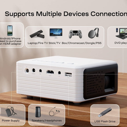 Proyector WiFi Inalámbrico HD 720p con Bluetooth