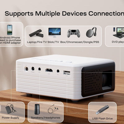 Proyector WiFi Inalámbrico HD 720p con Bluetooth