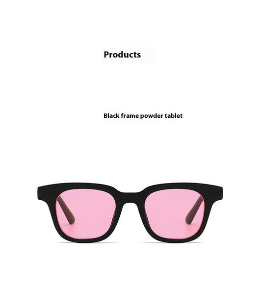Black frame square sunglasses with light blue lenses, angled on a white background. - Image 18