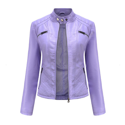 Chaqueta de Cuero para Mujer con Cuello Alzado - Estilo Casual - Image 6