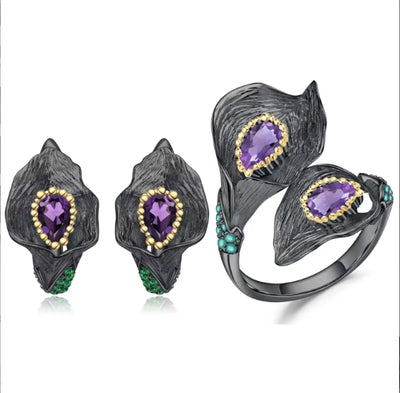 Conjunto de Joyería Amatista en Forma de Flor - Plata 925 Plateada - Image 8