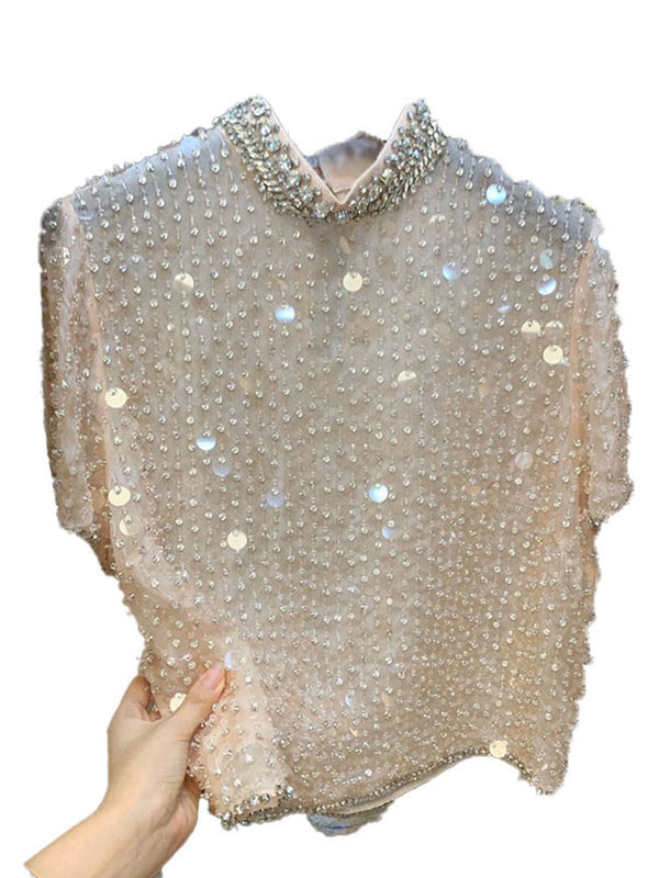 Playera Mujer Verano con Lentejuelas y Diamantes Incrustados - Image 4
