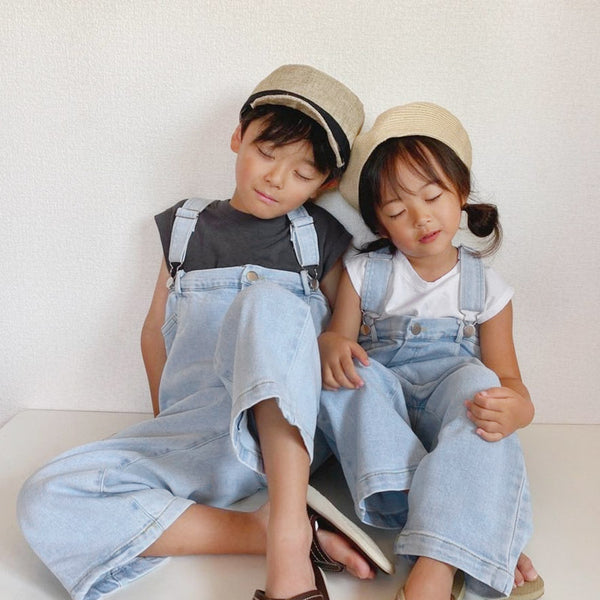 Jeans Anchos de Cintura Alta Estilo Coreano con Tiras