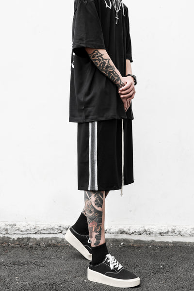 Shorts Holgados Hip-hop Urbanos Cinco Bolsillos Negro y Blanco - Image 10