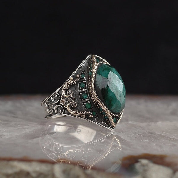 Anillo Retro de Circón Azul Marino - Diseño Europeo Elegante