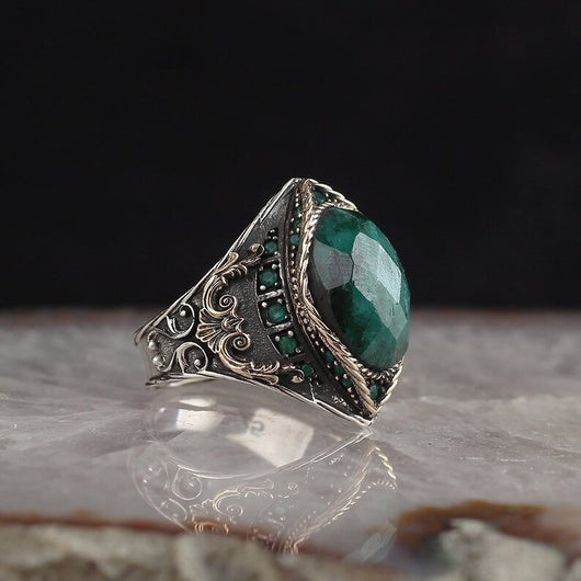 Anillo Retro de Circón Azul Marino - Diseño Europeo Elegante