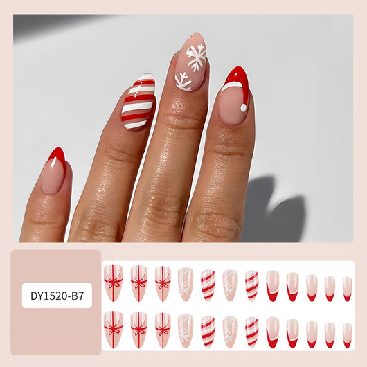 Set de 24 Uñas Postizas Navideñas con Diseños de Sombreros, Rayas y Copos de Nieve - Image 10