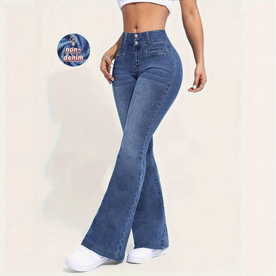 Pantalón Retro Azul Acampanado Tiro Bajo Efecto Denim - Image 4