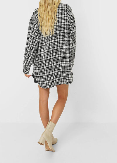 Abrigo Camisa Cuadros Blanco y Negro para Mujer - Estilo Europeo Otoño Invierno - Image 9