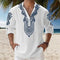 Camisa Casual de Playa con Cuello Mao Manga Larga para Hombre