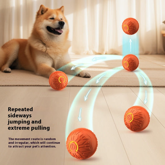 Upgraded blue electric jumping ball for pets with a yellow power button, made of chewable silicone, on a white pedestal. - Image 6