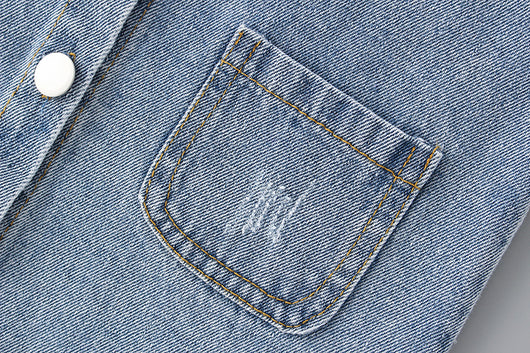 Conjunto Infantil Niña: Camisa Denim con Solapa Grande y Falda con Tirantes - Image 8
