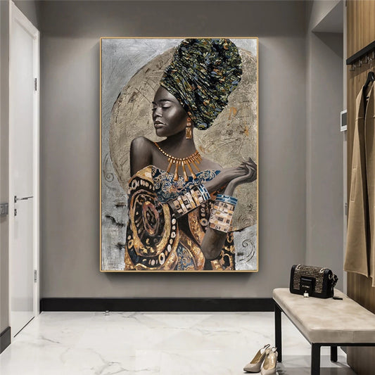 Cuadro de Lienzo con Arte Abstracto Africano y Graffiti para Sala de Estar