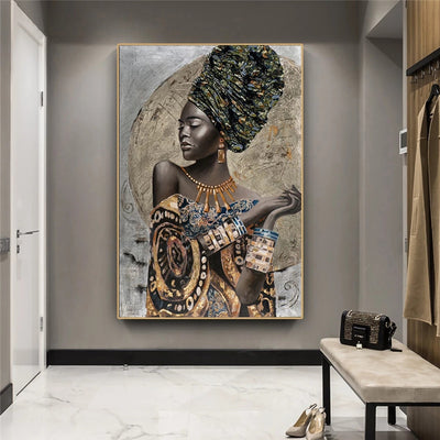 Cuadro de Lienzo con Arte Abstracto Africano y Graffiti para Sala de Estar