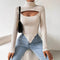 Blusa Tejida Rayada con Detalles Calados - Manga Larga Irregular Otoño Invierno