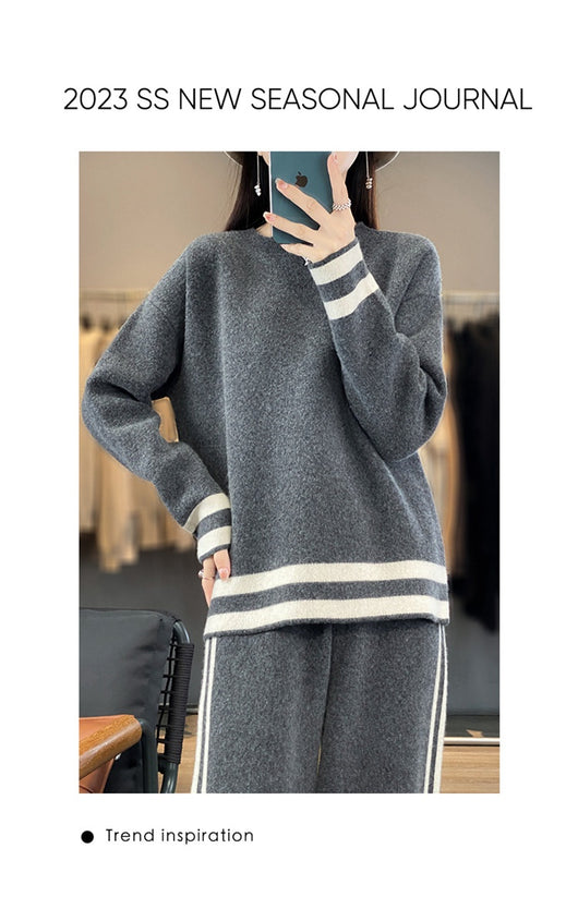 Conjunto de Pantalón Ancho y Suéter Tejido en Lana - Estilo Casual Relajado - Image 17