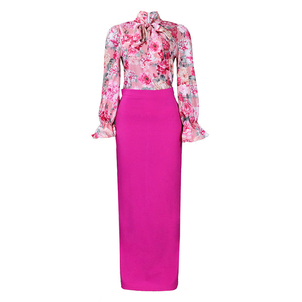 Conjunto de Falda Larga y Blusa de Manga Larga con Estampado y Cordones - Image 6