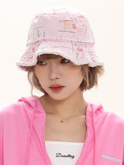 Gorra Bucket Denim Estampado Total con Bordes Crudos Versátil - Image 7