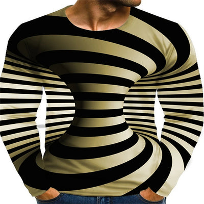 Camiseta Manga Larga Estampado Ilusión Óptica Casual para Hombre - Image 4