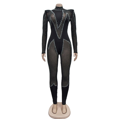 Jumpsuit Elegante de Malla con Strass y Mangas Largas - Image 16