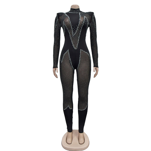 Jumpsuit Elegante de Malla con Strass y Mangas Largas - Image 16