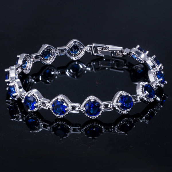 Pulsera de Oro Blanco con Circonita Cúbica y Cadena de Cristales Brillantes