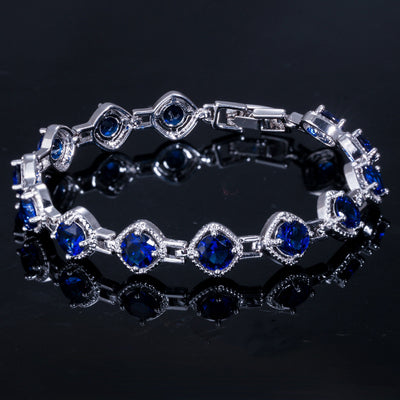 Pulsera de Oro Blanco con Circonita Cúbica y Cadena de Cristales Brillantes