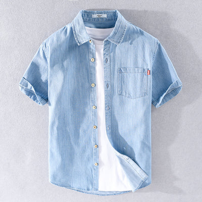 Camisa Denim Manga Corta de Algodón para Hombre - Clásica y Versátil - Image 6