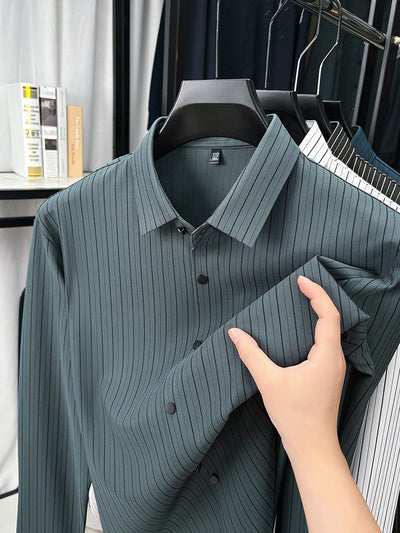 Camisa de Rayas Verticales para Hombre - Primavera y Otoño - Image 12