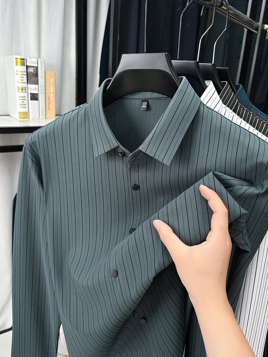 Camisa de Rayas Verticales para Hombre - Primavera y Otoño - Image 12