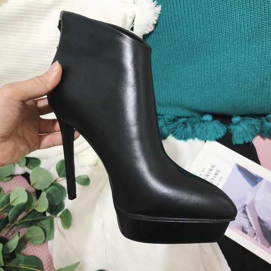 Botas de Cuero Tacón Stiletto Plataforma para Otoño e Invierno