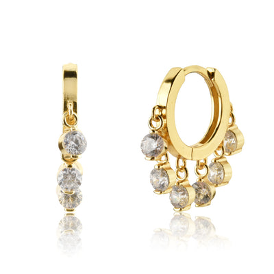 Aretes de Plata Esterlina con Piedras Redondas Colgantes - Image 6
