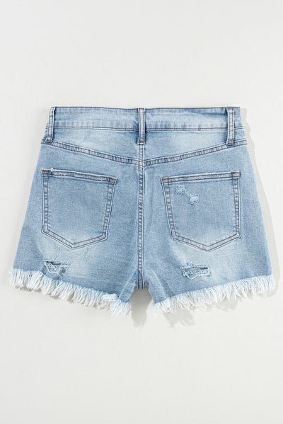 Shorts de Mezclilla Cintura Media con Diseño Personalizado y Borde Deshilachado - Image 9