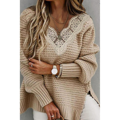 Suéter de Cuello en V con Encaje - Colección Invierno Europeo - Image 11