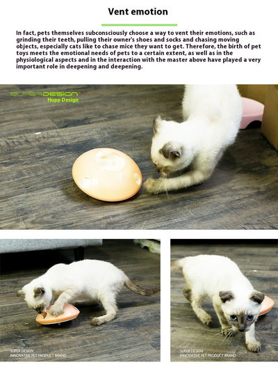 Green and white pet toy, a round food dispenser with multiple openings and a central spinning element for cats. - Image 12