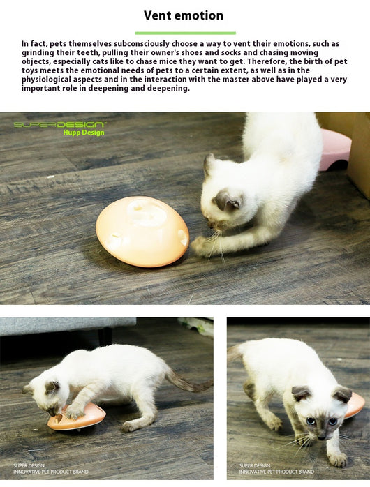 Green and white pet toy, a round food dispenser with multiple openings and a central spinning element for cats. - Image 12