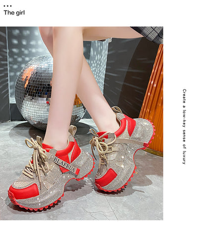 Tenis Deportivos Brillantes con Lentejuelas, Diseño Plateado y Rojo con Cristales - Image 57