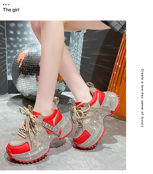 Tenis Deportivos Brillantes con Lentejuelas, Diseño Plateado y Rojo con Cristales - Image 57