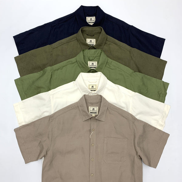 Camisa Retro Japonesa de Lino y Algodón de Manga Corta con Dobladillo Plano