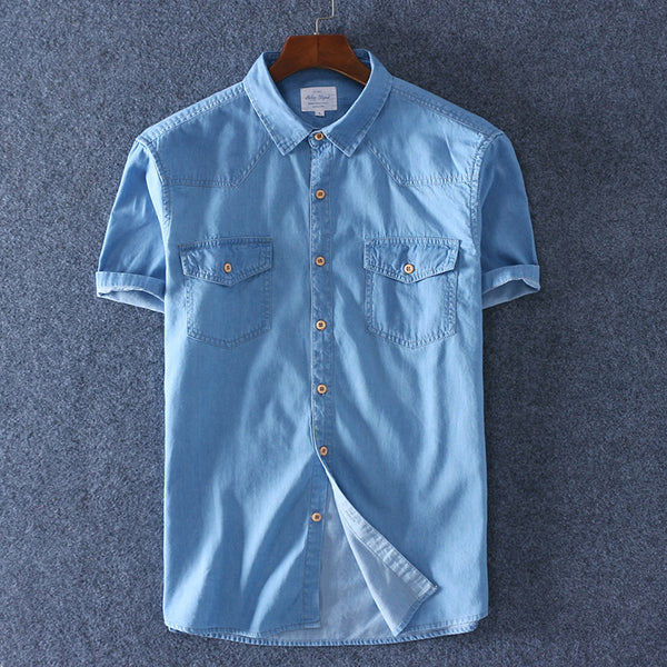 Camisa Denim de Algodón Manga Corta para Hombre - Comodidad de Verano