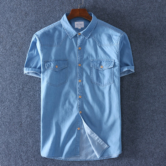 Camisa Denim de Algodón Manga Corta para Hombre - Comodidad de Verano - Image 2