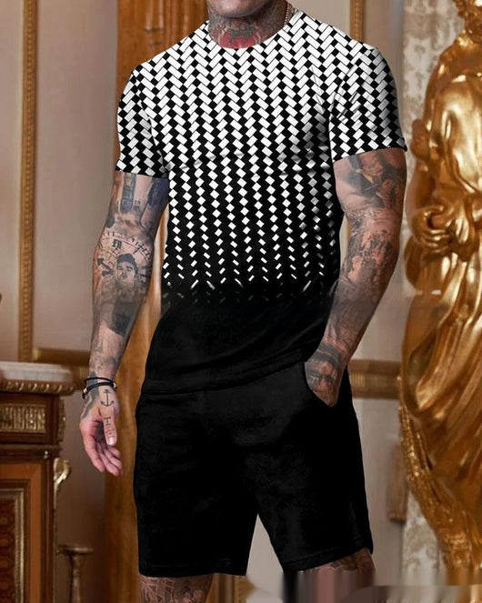 Traje Casual Hombre Manga Corta Cuello Redondo Degradado Multicolor - Image 7