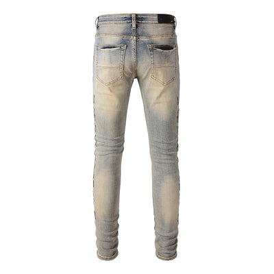 Jeans Skinny Elásticos para Hombre con Detalles Perforados y Patrón Óseo - Image 10