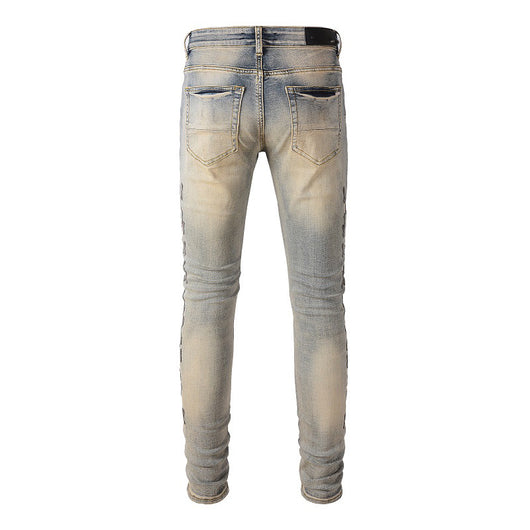 Jeans Skinny Elásticos para Hombre con Detalles Perforados y Patrón Óseo - Image 10