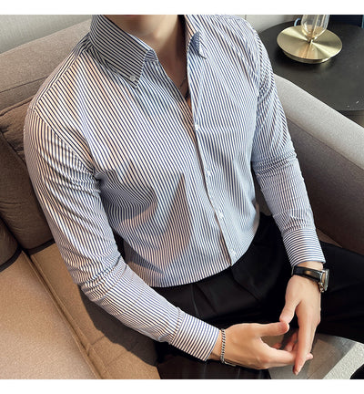 Camisa Manga Larga a Rayas para Hombre Otoño Invierno - Image 7