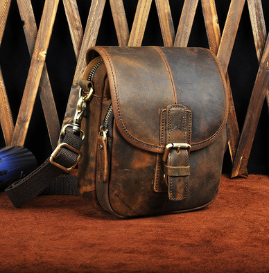 Bolsa Bandolera de Cuero Genuino - Riñonera Compacta para Hombre y Mujer
