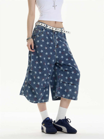 Pantalón Denim Estampado Crop Ancho y Suelto - Image 3