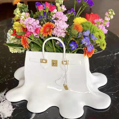 Jarrón Escultura de Resina Estilo Bolso - Arreglo Floral Decorativo