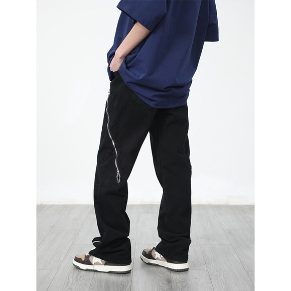 Calça Reta com Zíper e Fenda Lateral Design Nicho